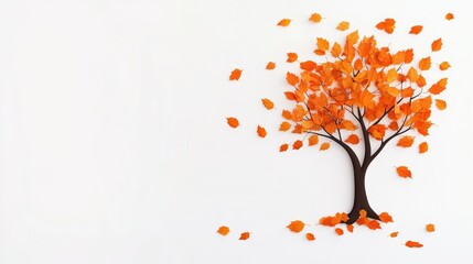 Autumn Tree with Falling Leaves - A stylized autumn tree with orange leaves on a white background, perfect for fall-themed designs and seasonal marketing.