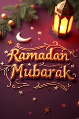  Ramadan Mubarak Handcrafted Embroidery Text Effect . Islamic Festival Theme for Banners, Posters & Social Media with Crescent Moon & Lantern Glow