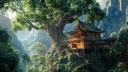 Temple House Built Around a Giant Ancient Tree