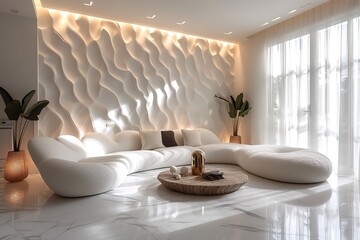 The luxury white living room interior design and white pattern wall background