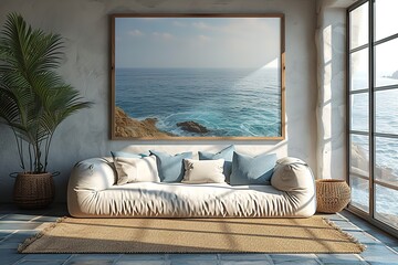 Wall Art in living room Wall art mockup Art wall in modern living room dressable art wall mockup