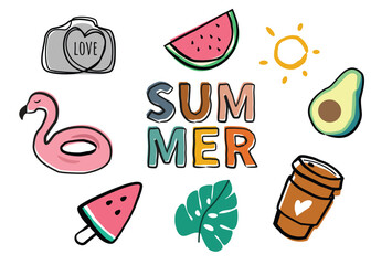 Set of cute summer For stickers, t-shirts, mugs, etc. Eps 10
