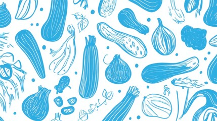 Beautiful Blue Vegetable Seamless Pattern Design