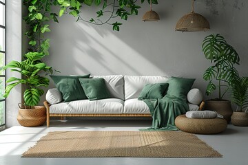 White modern living room minimal home design mockup on empty bright background