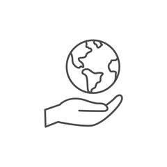Hand Holding Earth Icon Global Responsibility and Sustainability. Planet care environment minimal icon