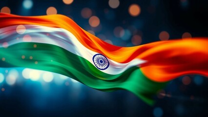 Abstract art with colors of the Indian flag in fluid motion wide banner