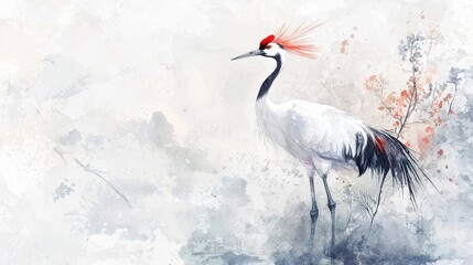 Obraz premium A bird with a red beak stands in front of a white background