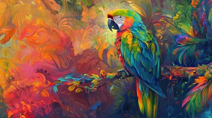 Obraz premium A colorful painting of a parrot on a branch