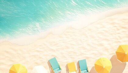 Naklejka premium Summer banner background. Beach chair and umbrella beach. Vacation time