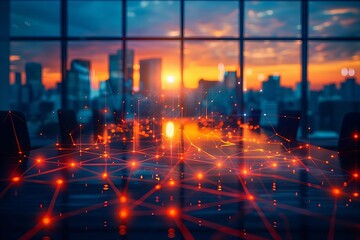 Fototapeta premium Network of illuminated nodes symbolizing cutting-edge technology and advancements.