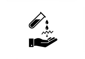 black and white icon depicting a chemical burn hazard.