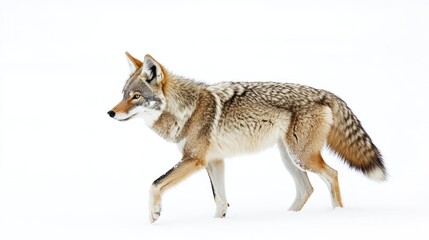 Solitary Coyote in Winter Snow: A Wild Canis latrans Roaming Through the Frosty Canadian Landscape