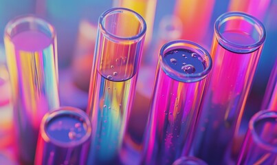 Laboratory test tubes filled with colorful liquids in medical setting