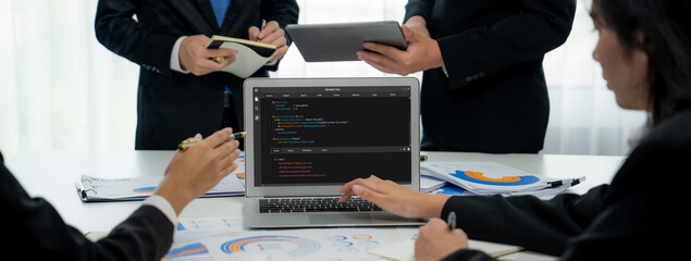 Software development programming on computer screen for brisk application and program coding
