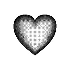 Pixel art heart shape in retro bitmap halftone dots effect isolated on transparent background