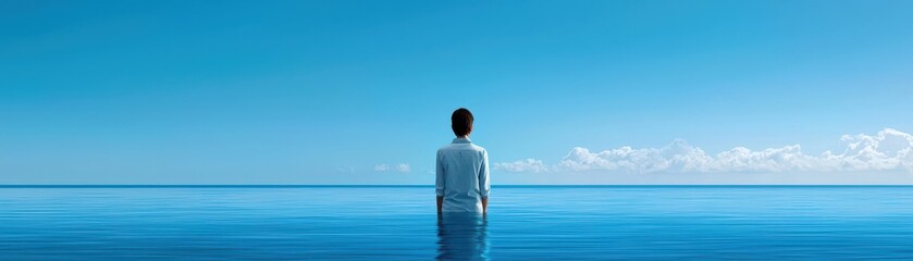 Fototapeta premium Reflection and solitude in the ocean tranquil seascape human experience serene environment wide perspective