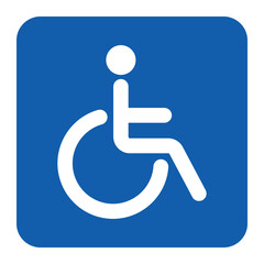 Disabled access vector icon. Person in wheelchair symbol on blue background. Accessibility and inclusion sign.