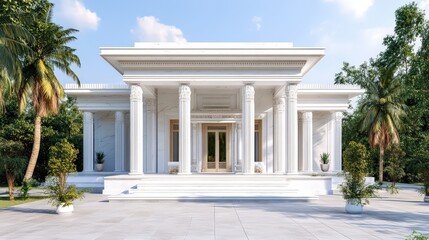 Obraz premium White Marble Temple House with Clean Lines and Minimalist Design