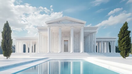 Obraz premium White Marble Temple House with Clean Lines and Minimalist Design