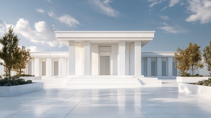 Fototapeta premium White Marble Temple House with Clean Lines and Minimalist Design