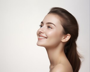 Fototapeta premium Healthy and Beautiful Woman Pointing to her Cheek with a Calm and Smiling Profile - Anti-Ageing Concept