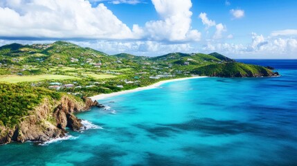 Fototapeta premium Stunning Tropical Island Paradise: Turquoise Waters and Lush Landscapes Await