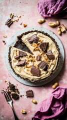 Fototapeta premium A Decadent Chocolate Peanut Butter Tart: An Exquisite Culinary Creation