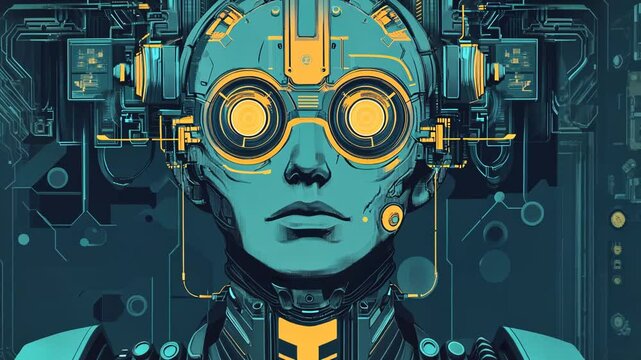 Colorful Cartoon Robot and Mecha Components in a Digital Circuit Design