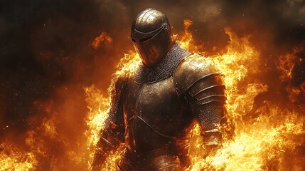 Fiery Knight: A Dramatic, Intense Image of a Medieval Warrior in Flames