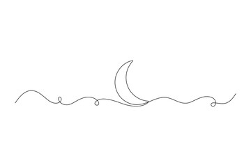 One continuous line drawing of Moon vector illustration