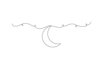 One continuous line drawing of Moon vector illustration