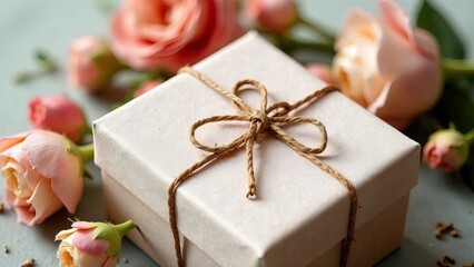 elegant white gift box with pink rose, symbol of love and appreciation, thoughtful gesture concept for special moments