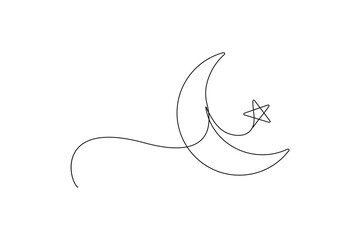 One continuous line drawing of Moon vector illustration