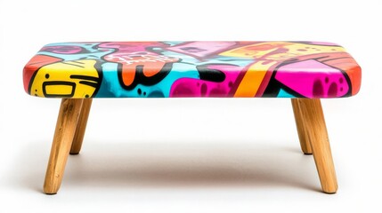 Graffiti-covered bistro coffee table, urban street-art cafe theme