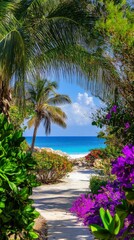 Fototapeta premium Tropical Paradise Pathway: A Coastal Garden Escape