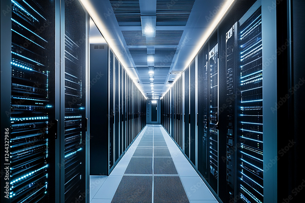 Aufkleber High-tech server room with illuminated data racks