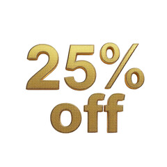 3d Gold 25 Percent Off, isolated on cutout white background 