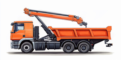Naklejka premium Large orange truck with crane for construction work