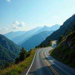 Naklejka premium Winding mountain road, sharp curves, scenic overlook, tarmac, highway