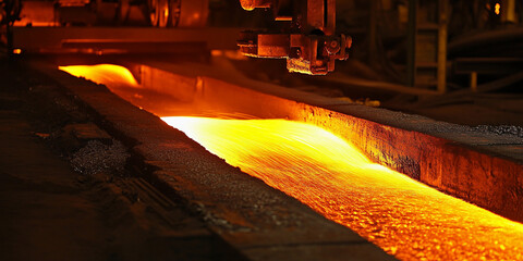 Melting metal in industrial foundry during night work