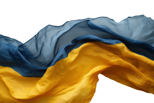 Waving ukrainian flag symbolizing freedom studio concept isolated on transparent background