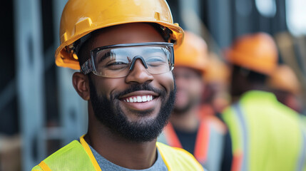 Construction Team Leader Inspiring Crew at Work Site, Focused and Confident Professional Leading Group in Industrial Setting
