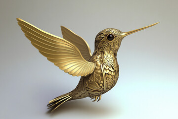 Obraz premium Golden hummingbird sculpture with intricate details