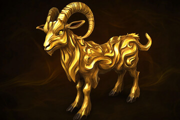 Golden ram sculpture with intricate details and texture