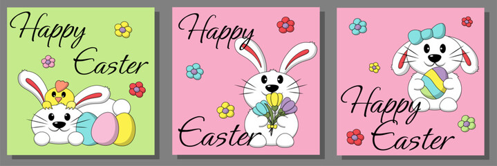 Set greeting card with Easter Bunny
