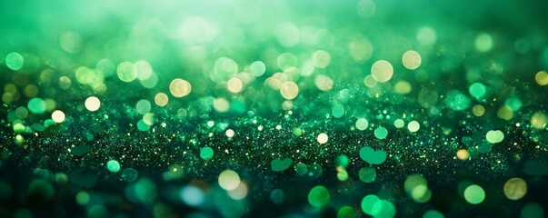 Obraz premium The image displays a vibrant green bokeh with sparkling lights.