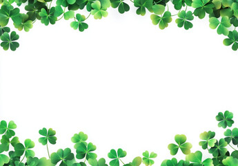 Saint Patricks day background with sprayed green clover leaves or shamrocks 
