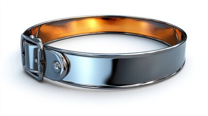 A shiny metallic collar with a buckle, designed for pet use.