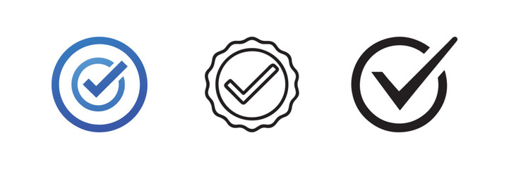 Checkmark Symbols in Circular and Badge Outlines Representing Approval and Verification