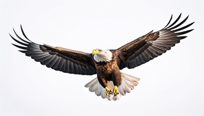 Majestic Eagle Soaring in Pure White Space A Symbol of Power and Freedom against a Bold, Crisp...